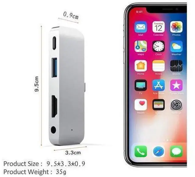 Alt view image 2 of 7 - USB Type-C Hub for 2018 iPad Pro and MacBook Pro, USB C Hub Adapter with USB-C PD Charging, 4K HDMI, USB 3.0 & 3.5 mm Headphone Jack, Silver