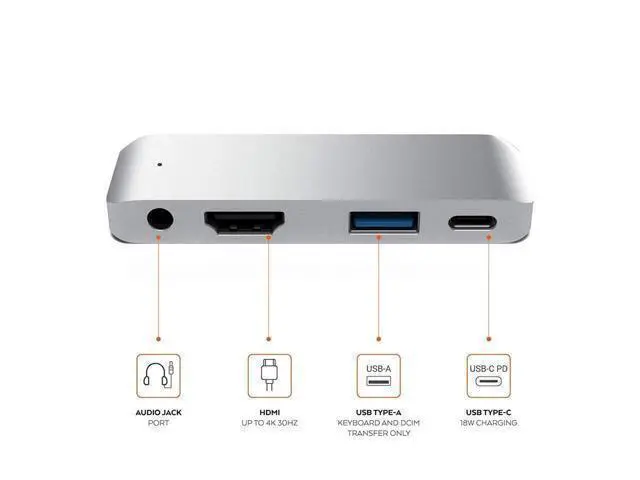 Alt view image 3 of 7 - USB Type-C Hub for 2018 iPad Pro and MacBook Pro, USB C Hub Adapter with USB-C PD Charging, 4K HDMI, USB 3.0 & 3.5 mm Headphone Jack, Silver