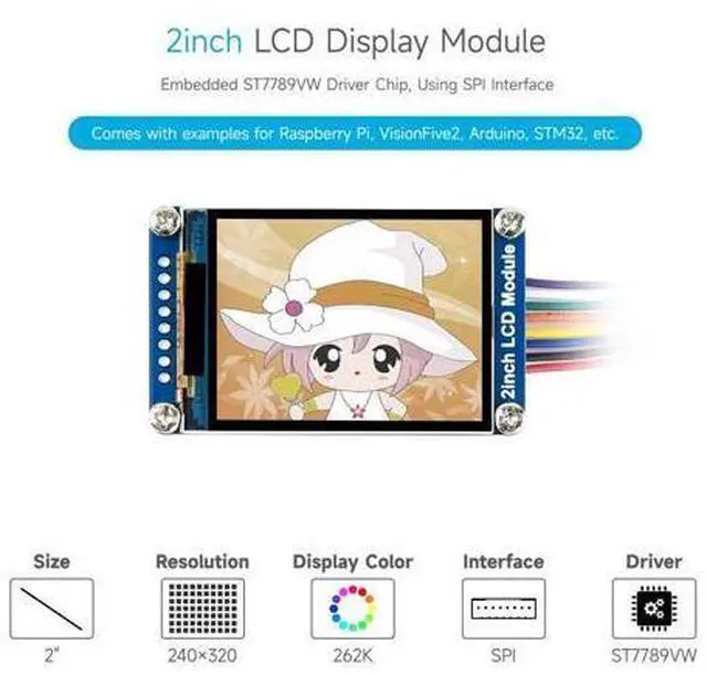 Alt view image 3 of 6 - 2inch LCD Display Module, Compatible with Raspberry Pi/Pi zero/Arduino/Esp32, with ST7789 Driver, 262K Color, IPS Screen, 240×320 Resolution, SPI Interface