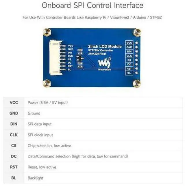 Alt view image 5 of 6 - 2inch LCD Display Module, Compatible with Raspberry Pi/Pi zero/Arduino/Esp32, with ST7789 Driver, 262K Color, IPS Screen, 240×320 Resolution, SPI Interface