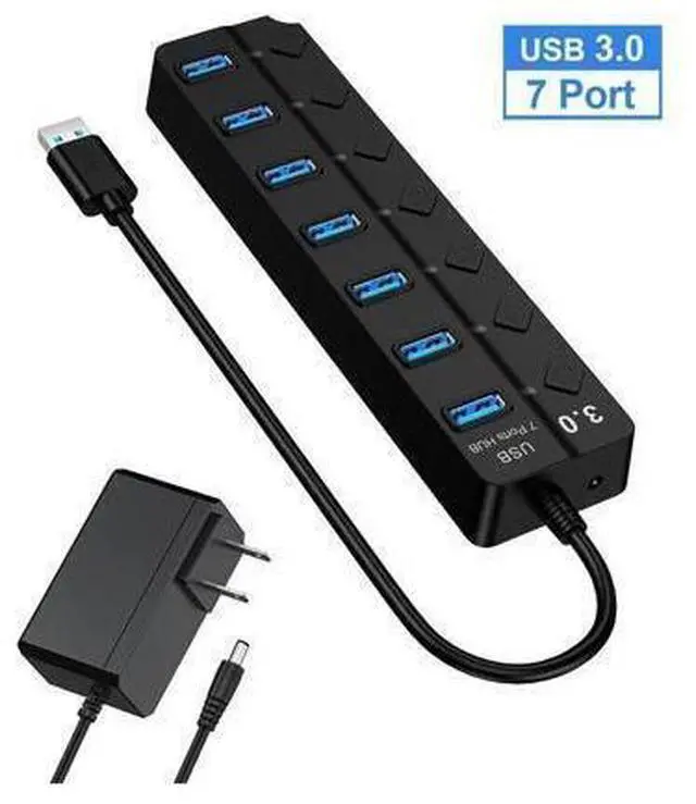 Main image of XJYLCPC USB hub 3.0,7-Port USB Hub,VEMONT USB Splitter with Individual On/Off Switches and Lights, USB3.0 Extension for Laptop and PC Computer
