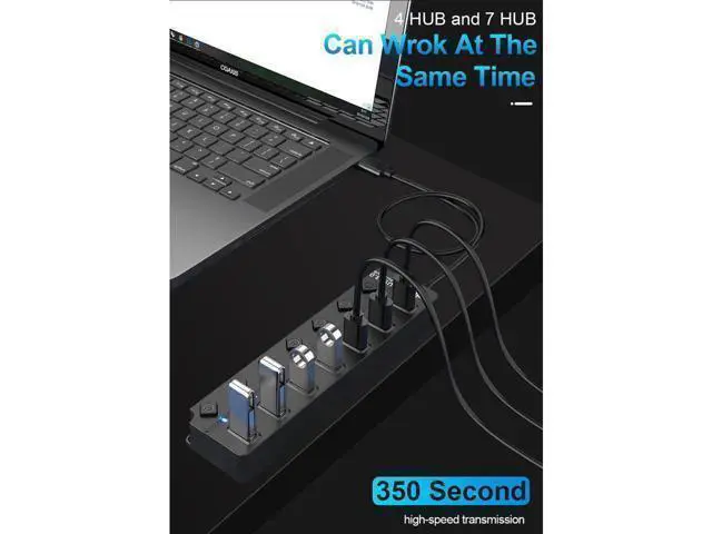 Alt view image 2 of 7 - XJYLCPC USB Hub 3.0 Splitter, 7-Port USB Hubs, Multiple Ports Expansion, Individual On/Off Switch LED Indicator, Slim Portable Data Expander for Laptop, Keyboard, Mouse, Adapter