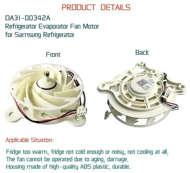 Alt view image 3 of 7 - Upgraded DA31-00342A Refrigerator Evaporator Fan Motor (OEM) for Samsung Refrigerator Replaces EAP12590899,4982090, ARES2130RA, AP6803165, PS12590899 2-Years Warranty