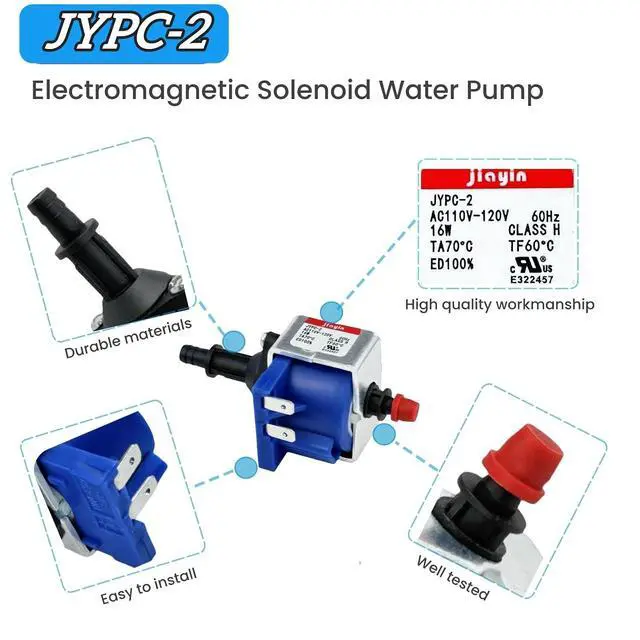 Alt view image 3 of 7 - Jiayin JYPC-2 Electromagnetic Solenoid Water Pump 90cc/min, compatible with Electric iron, steam mop/garment steamer/coffee machine, etc, AC 110V - 120V 60Hz 16W