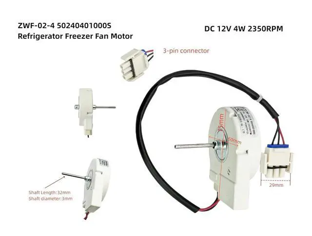 Alt view image 2 of 7 - ZWF-02-4 50240401000S Refrigerator Fan Motor for Midea Ronshen Hisense Meiling Refrigerator Freezer, DC12V 4 Watts Fan Motor