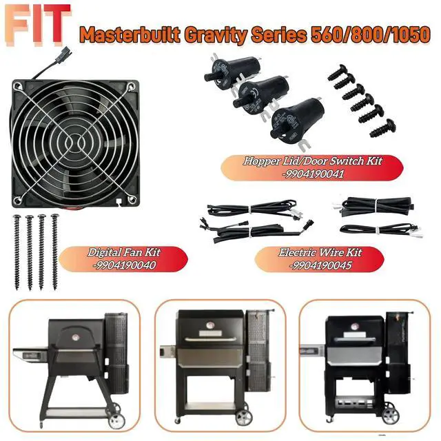 Alt view image 4 of 7 - 9904190040 Fan and Lid/Door Switch Kit for Masterbuilt Gravity Series 560 800 1050 XL Digital Charcoal Grill and Smoker Combo, fit for MB20040220,MB20041020,MB20041220,MB20041320,MB20040221,MB20042221