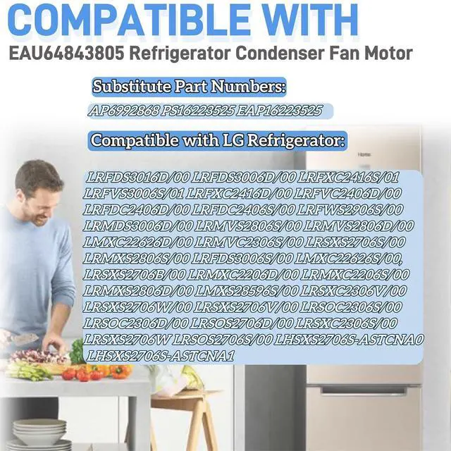 Alt view image 5 of 7 - EAU64843805 Refrigerator Condenser Fan Motor Assembly Compatible with LG/Kenmore Refrigerator, Replace AP6992868 EAP16223525 PS16223525 DC 12V 1A 4-pin