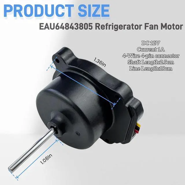 Alt view image 3 of 7 - EAU64843805 Refrigerator Condenser Fan Motor Assembly Compatible with LG/Kenmore Refrigerator, Replace AP6992868 EAP16223525 PS16223525 DC 12V 1A 4-pin