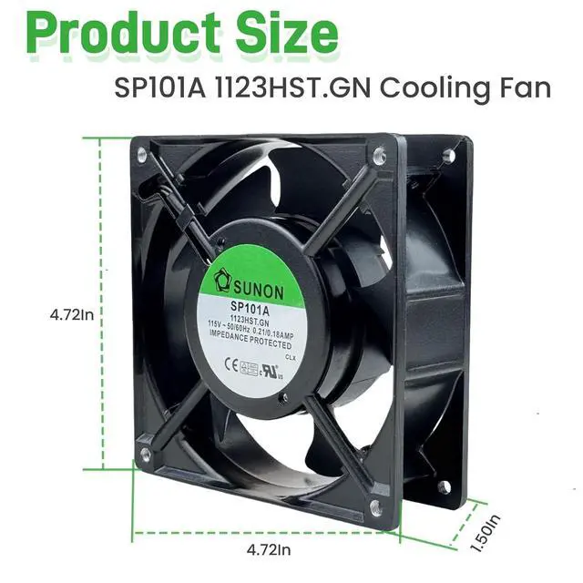 Alt view image 3 of 7 - for SUNON SP101A-1123HST.GN Cooling Fan,115V 50/60Hz 0.21/0.18AMP 120X120×38mm Dual Ball Bearing Cooling Fan,2900RPM 2-pin Connector