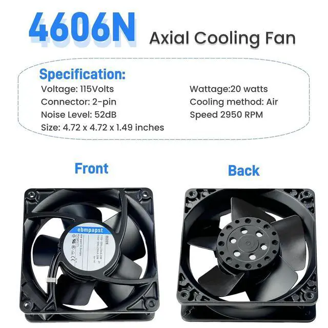Alt view image 2 of 7 - for ebmpapst 4606N All Metal High Temperature Resistant Axial Cooling Fan 2-Pin 120x120x38mm 115V-AC 50-60Hz 0.235A 120mm.