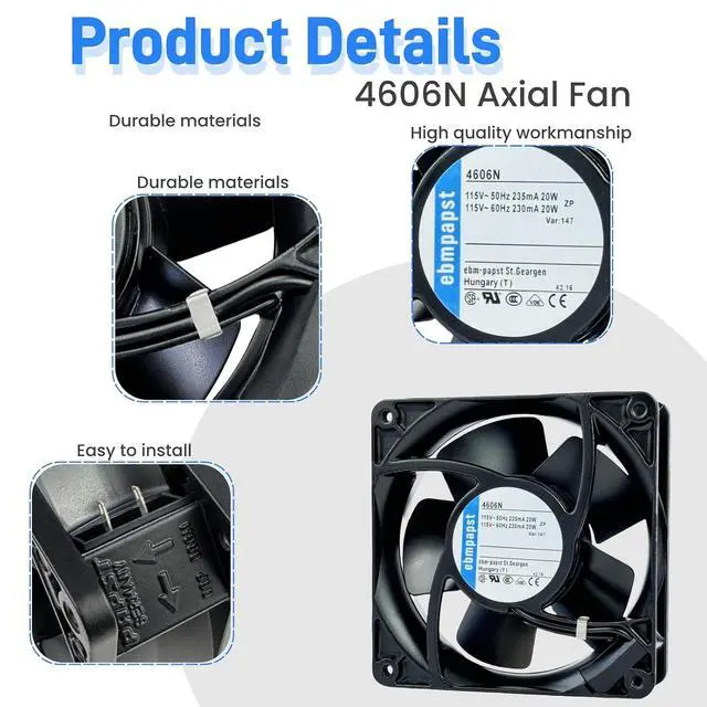 Alt view image 3 of 7 - for ebmpapst 4606N All Metal High Temperature Resistant Axial Cooling Fan 2-Pin 120x120x38mm 115V-AC 50-60Hz 0.235A 120mm.