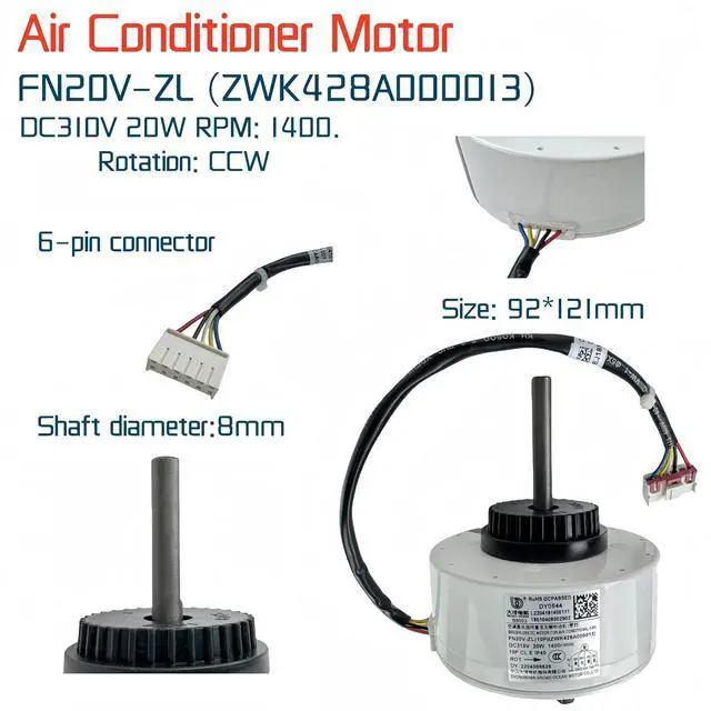 Alt view image 2 of 7 - Air Conditioner Motor FN20V-ZL (ZWK428A000013) DC310V Brushless DC Motor for GREE Central air Conditioner,20W 1400r/min DC Fan Motor 3 Years Warranty