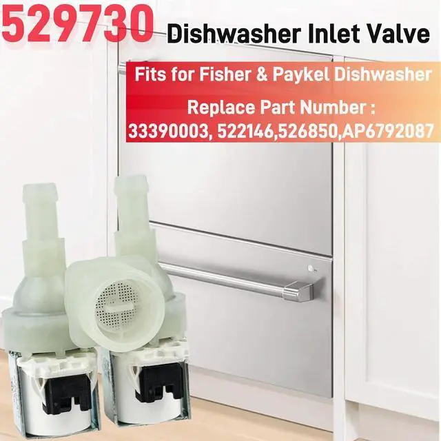 Alt view image 4 of 7 - 529730 Valve Inlet (OEM) fit for Fisher & Paykel Dishwasher, Replace 33390003, 522146,526850,AP6792087 Dishwasher Double Inlet Valve 24V