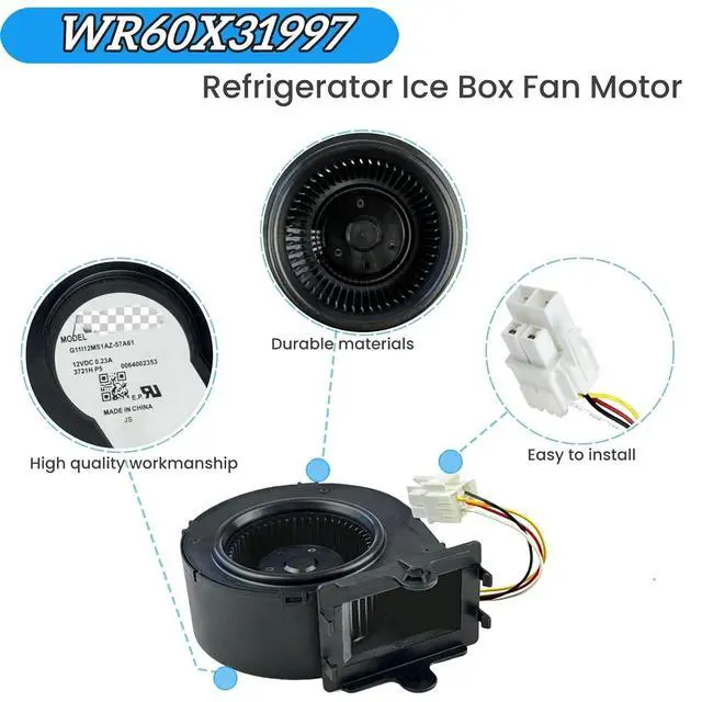 Alt view image 4 of 7 - WR60X31997 Refrigerator Ice Box Fan Motor for GE Refrigerator,12VDC,0.23A Whirlpool Ice Box Fan WR60X31997