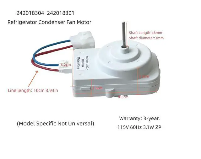 Alt view image 2 of 7 - 242018304 242018301 Condenser Fan Motor fits for Electrolux Frigidaire, Replace 297279502 AP6891872 PS12728810 FFHS2622MBA Compatible with Sears Kenmore, Electrolux, Crosley