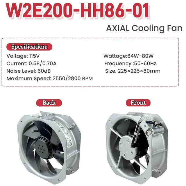 Alt view image 3 of 7 - for EBM-PAPST W2E200-HH86-01 Cooling Fan, 115V 80W 0.58-0.70A 50/60Hz axial Flow Fan, 5uF 220VDB 225×225×80mm Fan