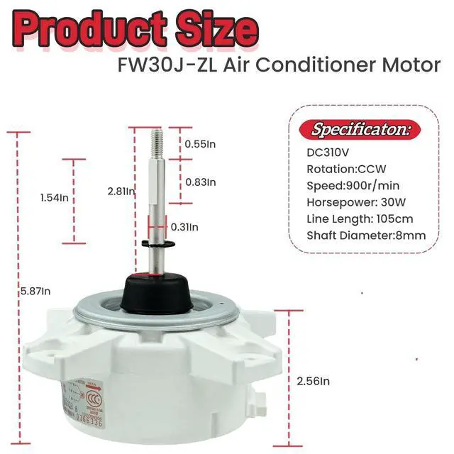 Alt view image 2 of 7 - Air Conditioning Motor FW30J-ZL ZWS30-J SIC-62FV-F130-4 DC Brushless Motor, DC310V 30W 900r/min for Gree air Conditioning Three Wire DC brushless Fan
