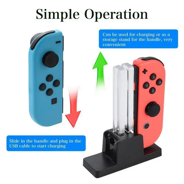 Alt view image 2 of 7 - ELUTENG Nintendo Switch Controller Charger, 2 Port Joycon Charging Dock with LED Indicator & 3.3Ft USB-C Charging Cable for Switch & Joy-Con Controllers