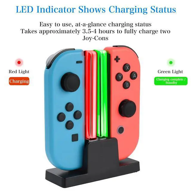 Alt view image 3 of 7 - ELUTENG Nintendo Switch Controller Charger, 2 Port Joycon Charging Dock with LED Indicator & 3.3Ft USB-C Charging Cable for Switch & Joy-Con Controllers