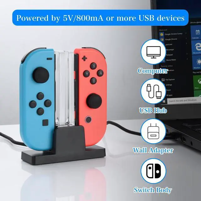 Alt view image 4 of 7 - ELUTENG Nintendo Switch Controller Charger, 2 Port Joycon Charging Dock with LED Indicator & 3.3Ft USB-C Charging Cable for Switch & Joy-Con Controllers