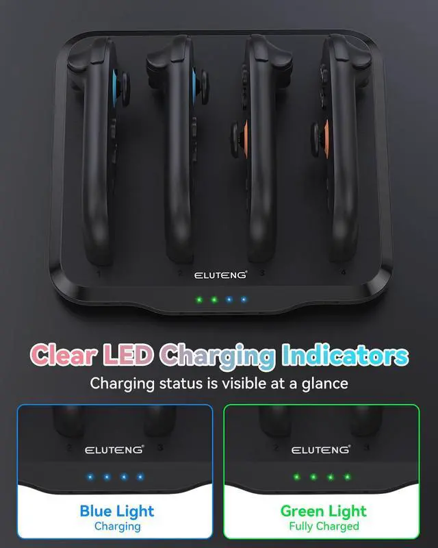 Alt view image 4 of 7 - ELUTENG Controller Charger Dock 4 in 1 Fast Charging Dock for Switch 2 Joy Con Ultra-Thin Design Portable Dual-Direction Magnetic Fast Charger Station with USB C Cable