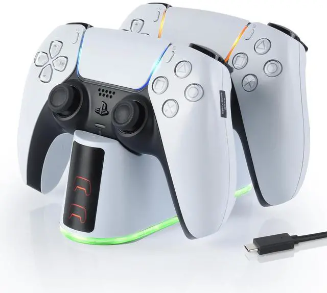 Main image of ELUTENG PS5 Controller Charger Dual Controller Charging Stand for PlayStation 5 with LED Indicator, Fast Charging Dock for DualSense Charging Station, PS5 Accessories Kits with USB Cable, White