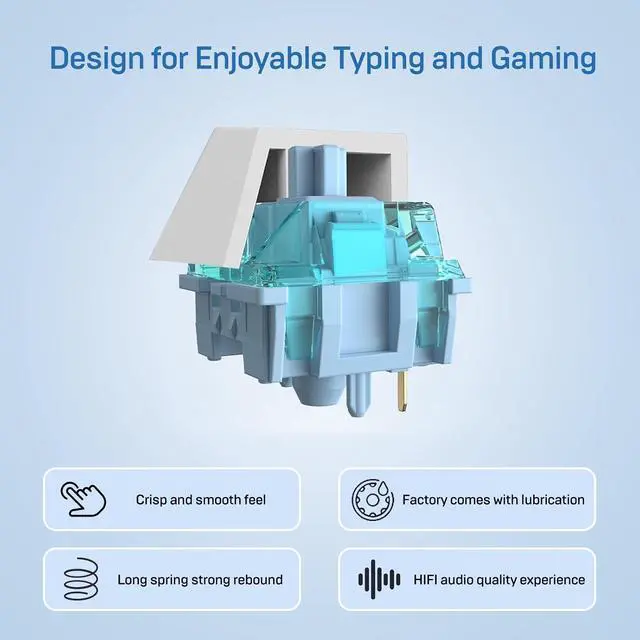 Alt view image 4 of 7 - ELUTENG Ice Blue Mechanical Keyboard Switches 100 Pieces 48gf Tactile Switches for Gaming Mechanical Keyboards 5 Pins POM Stem Pre Lubed Key Switches Compatible with MX Mechanical Keyboard Switch Set