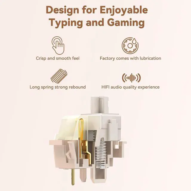 Alt view image 3 of 7 - ELUTENG Brown Mechanical Keyboard Switches 100 Pieces 48gf Tactile Switches for Gaming Mechanical Keyboards 5 Pins POM Stem Pre Lubed Key Switches Compatible with MX Keyboard