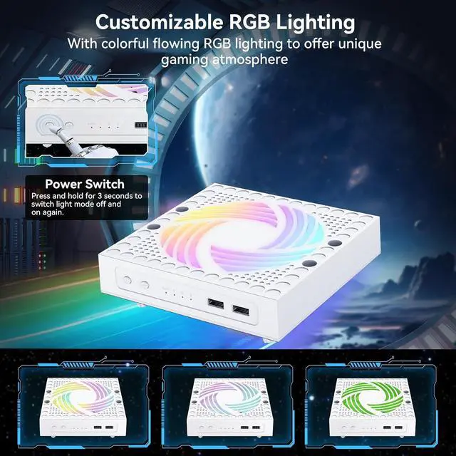 Alt view image 5 of 7 - ELUTENG Cooling Fan for Xbox Series X Low Noise 3 Adjustable Speed Fan Cooling System with Extra 2 USB Ports & 2 Controller Headphone Holders Cooler for Xbox Series X Accessories with RGB Light