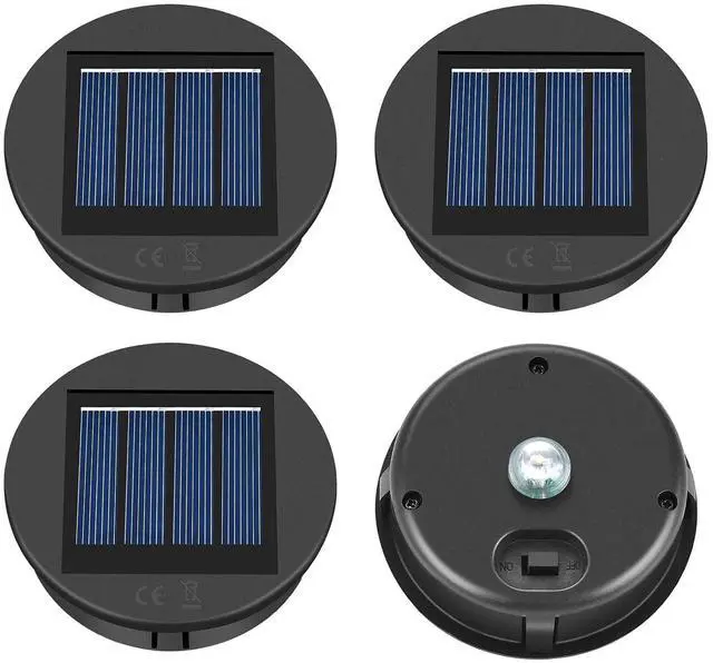 Main image of ELUTENG Solar Light Replacement Top 4 Pack (Top Size 3.15 inch, Bottom Size 2.83 inch) LED Solar Lantern Light Lids Outdoor Waterproof Replacement Solar Light Tops Warm White LED