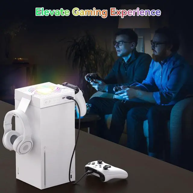 Alt view image 7 of 7 - ELUTENG Cooling Fan for Xbox Series X Low Noise 3 Adjustable Speed Fan Cooling System with Extra 2 USB Ports & 2 Controller Headphone Holders Cooler for Xbox Series X Accessories with RGB Light