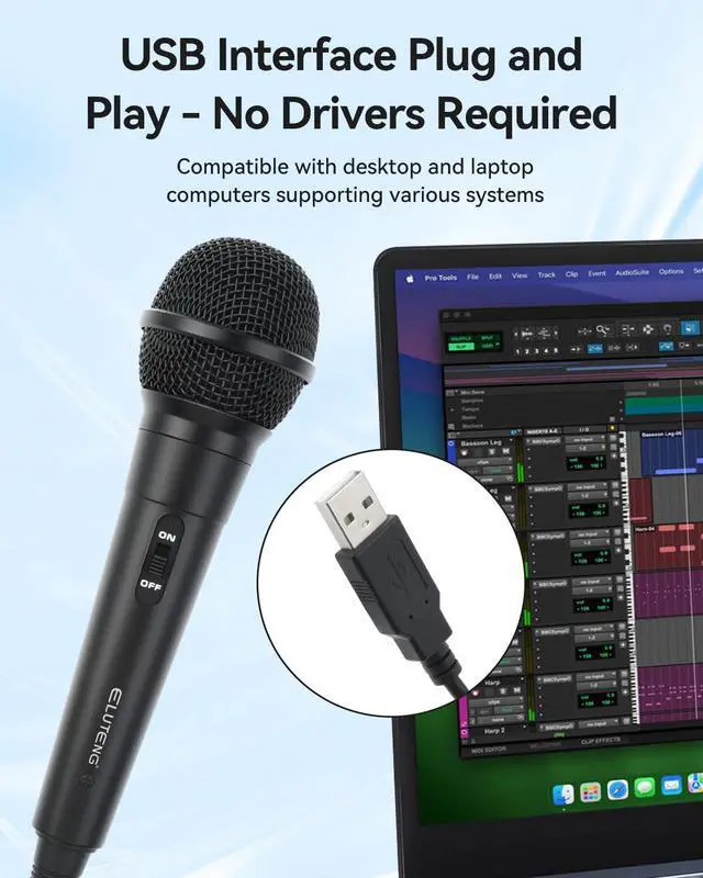 Alt view image 2 of 6 - ELUTENG Wired USB Microphone 9.8FT, Compatible with Sony PS2, PS3, PS4, PS5, Nintendo Switch, Wii, Wii U, Microsoft Xbox 360, Xbox One, and PC PlatformsSuitable for Games Like Rock Band, Let's Sing