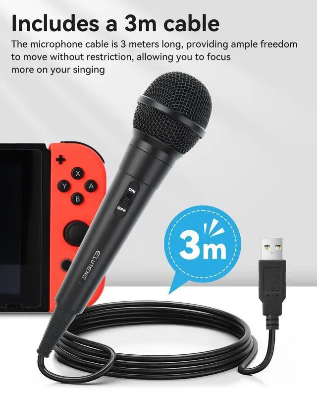 Alt view image 5 of 6 - ELUTENG Wired USB Microphone 9.8FT, Compatible with Sony PS2, PS3, PS4, PS5, Nintendo Switch, Wii, Wii U, Microsoft Xbox 360, Xbox One, and PC PlatformsSuitable for Games Like Rock Band, Let's Sing