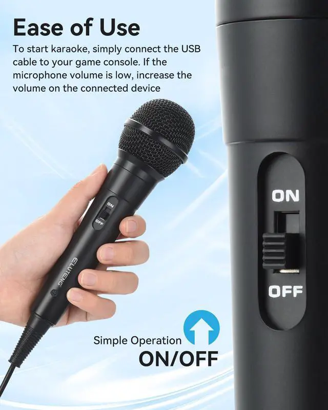 Alt view image 3 of 6 - ELUTENG Wired USB Microphone 9.8FT, Compatible with Sony PS2, PS3, PS4, PS5, Nintendo Switch, Wii, Wii U, Microsoft Xbox 360, Xbox One, and PC PlatformsSuitable for Games Like Rock Band, Let's Sing