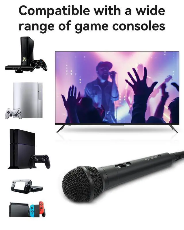 Alt view image 6 of 6 - ELUTENG Wired USB Microphone 9.8FT, Compatible with Sony PS2, PS3, PS4, PS5, Nintendo Switch, Wii, Wii U, Microsoft Xbox 360, Xbox One, and PC PlatformsSuitable for Games Like Rock Band, Let's Sing