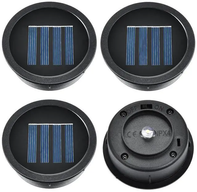 Main image of ELUTENG Solar Light Replacement Top 4 Pack (Top Size 2.76 inch, Bottom Size 2.42 inch) LED Solar Lantern Light Lids Outdoor Waterproof Replacement Solar Light Tops Warm White LED