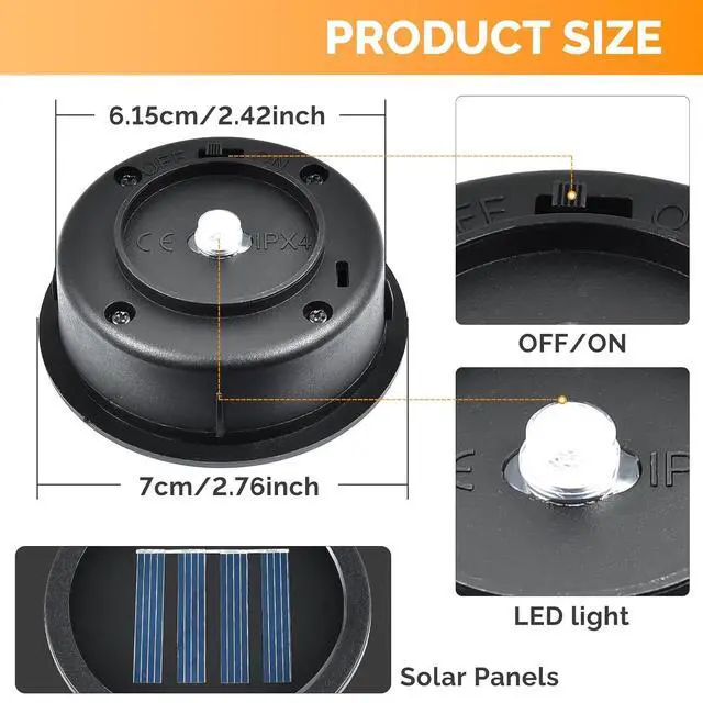 Alt view image 6 of 7 - ELUTENG Solar Light Replacement Top 4 Pack (Top Size 2.76 inch, Bottom Size 2.42 inch) LED Solar Lantern Light Lids Outdoor Waterproof Replacement Solar Light Tops Warm White LED