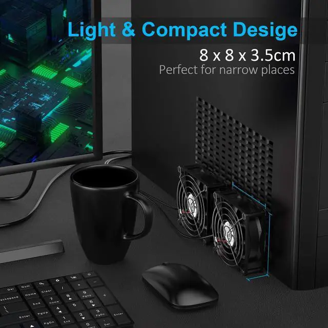Alt view image 6 of 7 - ELUTENG Dual USB Fan 80mm, 3 Speed Adjustable USB Ventilator with 2750RPM 5V Fan for Computer/Laptop/Router/TV Cabinet/DVR/Xbox/Game Console Cooling