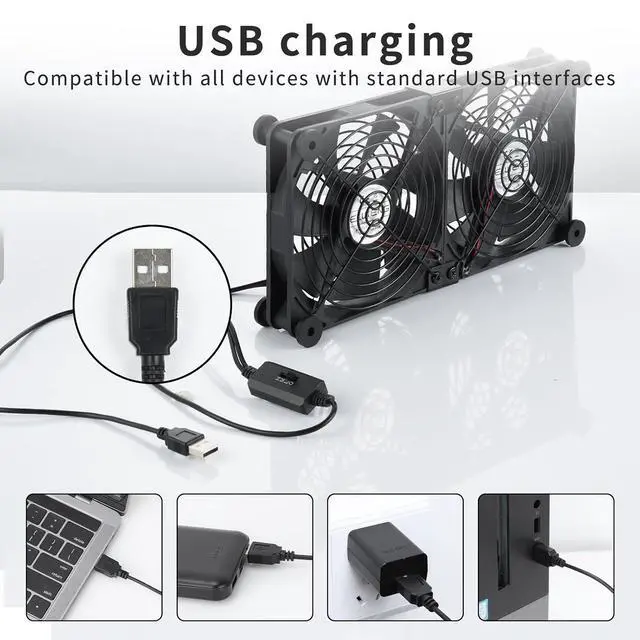 Alt view image 2 of 7 - ELUTENG Dual AC USB Computer Fan 140mm USB Fans for Cooling 3 Speed Control 12V Computer Fan with AC Plug for Laptop Receiver DVR PlayStation Xbox Desk Computer Cabinet Cooling