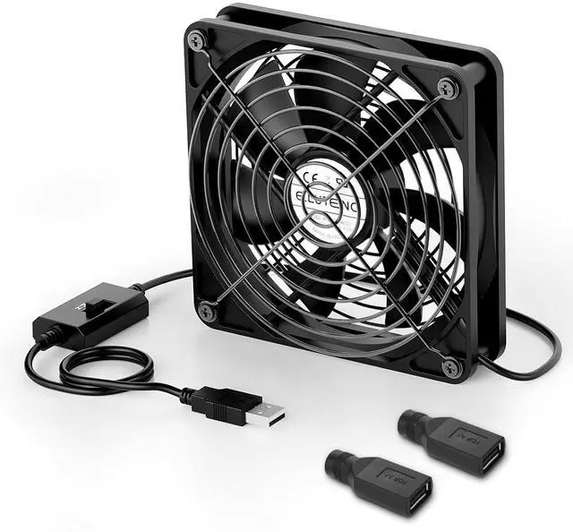 Main image of ELUTENG 120mm USB Computer Fan, 5V PC Cooling Fan with 3 Adjustable Speeds & DC to USB Adapter, Metal Grill Fan for Laptop, PS5/PS4, TV Box, Router, AV Cabinet & Projector, Black