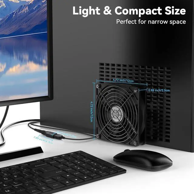 Alt view image 3 of 7 - ELUTENG 120mm USB Computer Fan, 5V PC Cooling Fan with 3 Adjustable Speeds & DC to USB Adapter, Metal Grill Fan for Laptop, PS5/PS4, TV Box, Router, AV Cabinet & Projector, Black