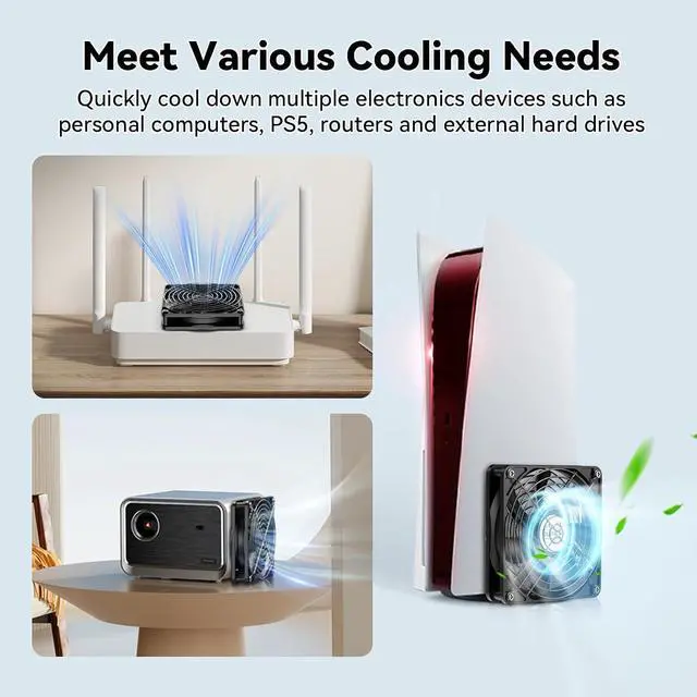 Alt view image 7 of 7 - ELUTENG 120mm USB Computer Fan, 5V PC Cooling Fan with 3 Adjustable Speeds & DC to USB Adapter, Metal Grill Fan for Laptop, PS5/PS4, TV Box, Router, AV Cabinet & Projector, Black