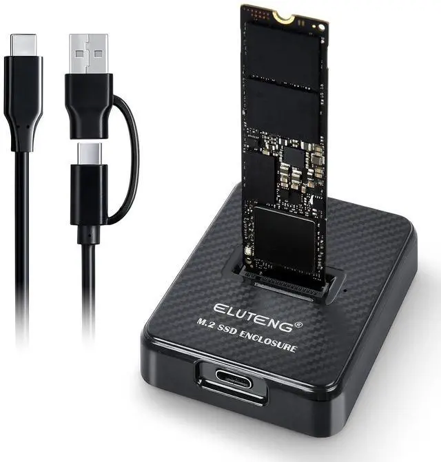 Main image of ELUTENG M.2 NVMe SSD Docking Station, 10Gbps USB-C & USB-A PCIe SSD Reader, 2-in-1 Cable, B+M Key Compatible, Fits 2230/2242/2260/2280 SSD, No SATA/mSATA Support, Black