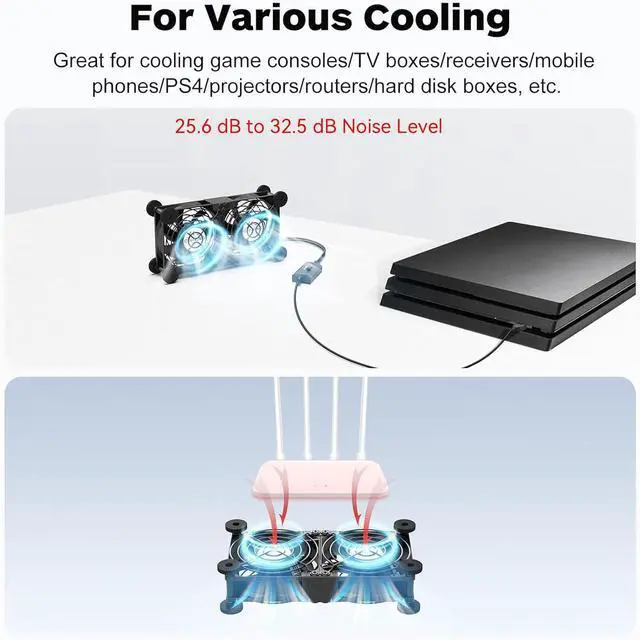 Alt view image 2 of 7 - ELUTENG Dual Cooling Fan Whisper Quiet 80mm USB Fan 3 Adjustable High Speed USB Port Heatsink Fans Compatible for PS4, PS5, Router, Laptop, PC, Xbox Cooling Electronics