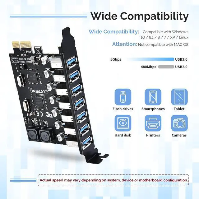 Alt view image 6 of 7 - ELUTENG PCIE USB 3.0 Card PCI Express to USB Expansion Card 8 Ports with PCIE USB 3.0 Card 7 Ports PCI Express to USB Expansion Card