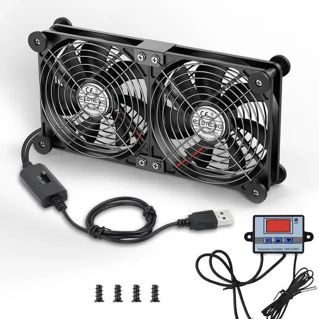 Main image of ELUTENG 120mm Dual USB Computer Cooling Fan with Temperature Controller | 3 Speed Adjustable, Max 1500RPM, 8 Silicone Pads, For Laptop/Receiver/Xbox/Computer