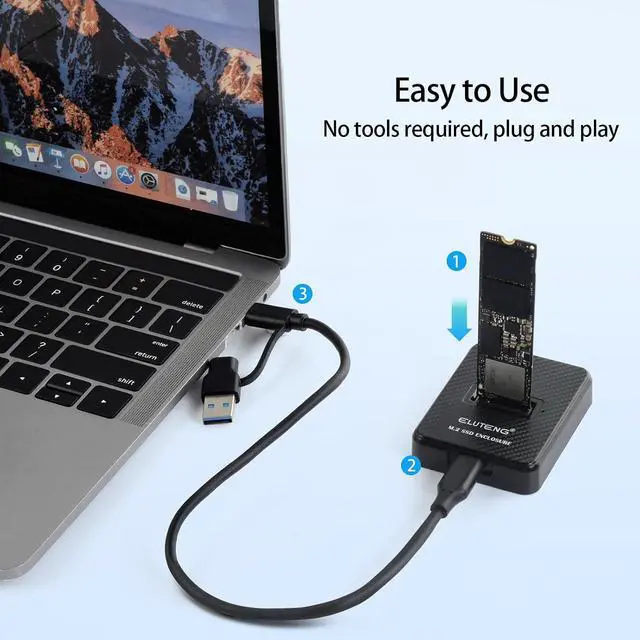 Alt view image 6 of 7 - ELUTENG M.2 NVMe SSD Docking Station, 10Gbps USB-C & USB-A PCIe SSD Reader, 2-in-1 Cable, B+M Key Compatible, Fits 2230/2242/2260/2280 SSD, No SATA/mSATA Support, Black