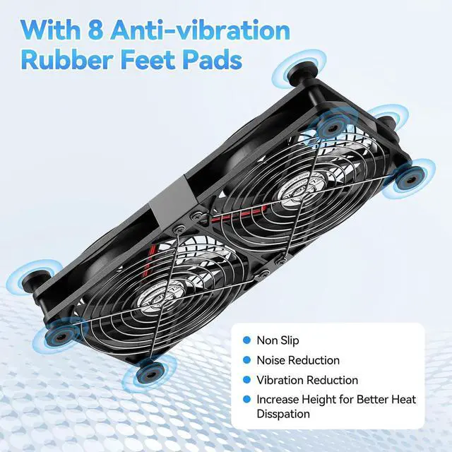 Alt view image 3 of 7 - ELUTENG 120mm Dual USB Computer Cooling Fan with Temperature Controller | 3 Speed Adjustable, Max 1500RPM, 8 Silicone Pads, For Laptop/Receiver/Xbox/Computer