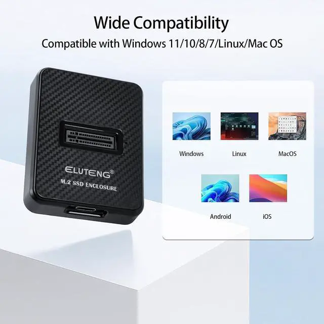 Alt view image 7 of 7 - ELUTENG M.2 NVMe SSD Docking Station, 10Gbps USB-C & USB-A PCIe SSD Reader, 2-in-1 Cable, B+M Key Compatible, Fits 2230/2242/2260/2280 SSD, No SATA/mSATA Support, Black