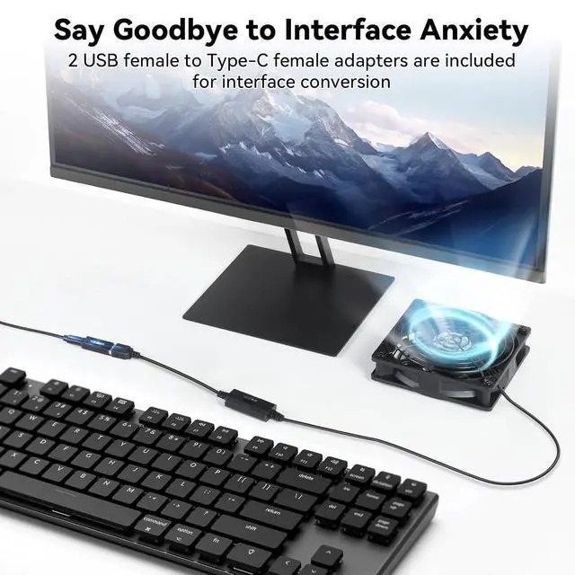 Alt view image 2 of 7 - ELUTENG 120mm USB PC Fan 5V with 3 Adjustable Speeds, Portable USB Computer Fan High Airflow Electronic Cooling Lüfter with USB Feamle to USBC Female Adapter for Laptop/TV Box/AV Cabinet/PS5/Router